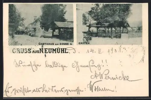 AK Neumühl /Kehl, Gasthaus zur Sonne mit Garten