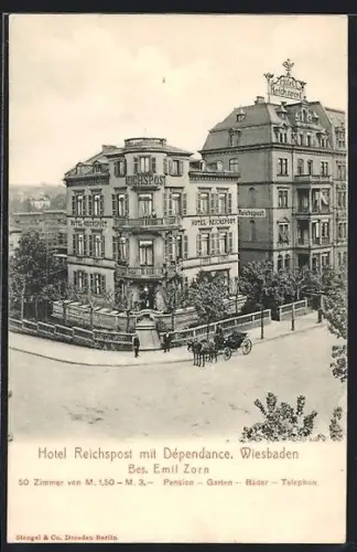 AK Wiesbaden, Hotel Reichspost mit Dépendance, Bes. Emil Zorn
