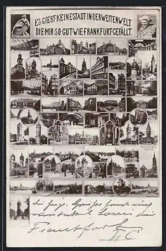 Mikroskop-AK Frankfurt am Main, Bahnhof, Strassenpartie mit Strassenbahn