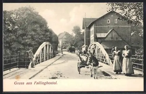 AK Fallingbostel, Eselkarren an einer Brücke