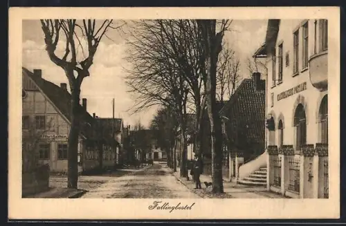 AK Fallingbostel, Gasthaus, Kaiserliches Postamt, Mann mit Dackel