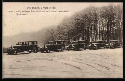 AK Fünf Limousinen mit Chauffeuren vor einem See, Auto