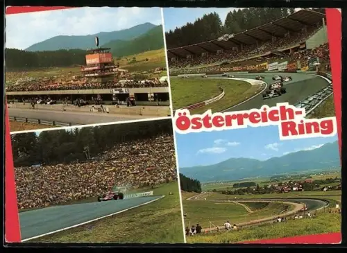 AK Knittelfeld - Zeltweg, Rennwagen und Tribünen beim Autorennen auf dem Österreichring