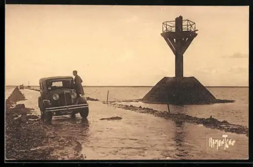 AK Beauvoir-sur-Mer, Limousine auf dem Fahrdamm zwischen der Ile de Nourmoutier und Beauvoir-sur-Mer