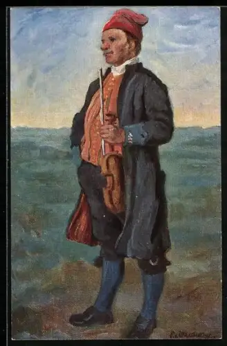 Künstler-AK Västergötland, Schwede mit Geige in der Hand