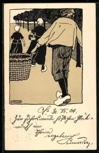 Künstler-AK sign. V. Knigge: Holländer auf dem Heimweg vom Feld