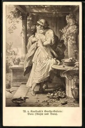 Künstler-AK W. v. Kaulbach: Goethe-Galerie, Alexis und Dora, griechisches Paar beim Küssen