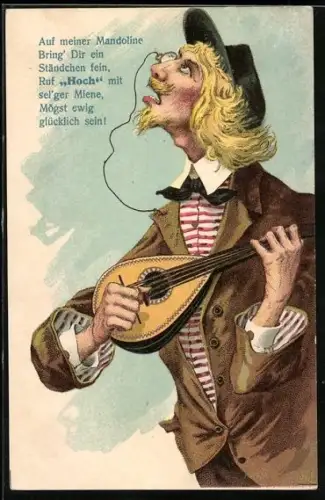 AK Herr mit einem Monokel spielt die Mandoline