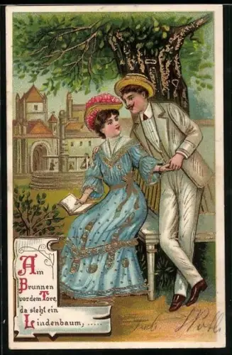 AK Liebespaar unterm Lindenbaum