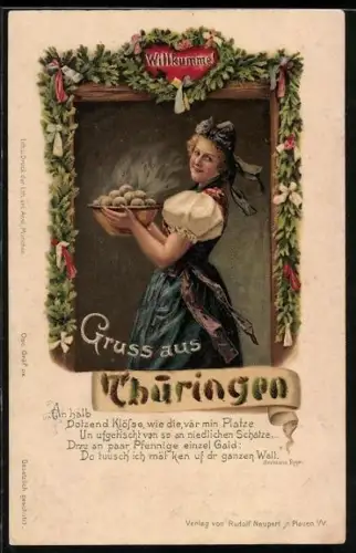 AK Junge Thüringerin in Tracht mit Klössen