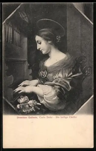 Künstler-AK Die heilige Cäcilie an der Orgel