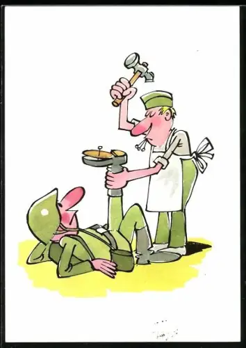 AK Soldat der NVA lässt sich die Schuhe besohlen