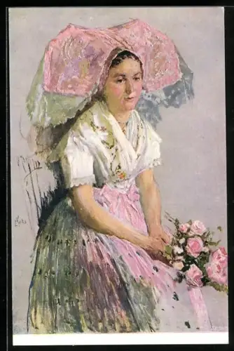 Künstler-AK sign. Kuba: Dolnoluzicke kroje. Devce z Blat, Frau in Volkstracht