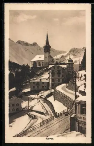 AK Arosa, Teilansicht mit Kirche im Winter