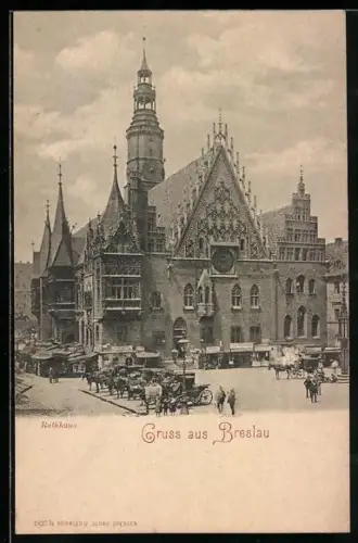 AK Breslau, Kutschen vor dem Rathaus