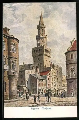 Künstler-AK Gustav Raabe: Oppeln, Rathaus