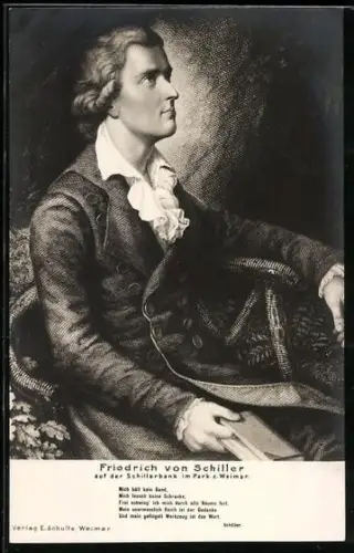 AK Friedrich von Schiller auf der Schillerbank im Park zu Weimar