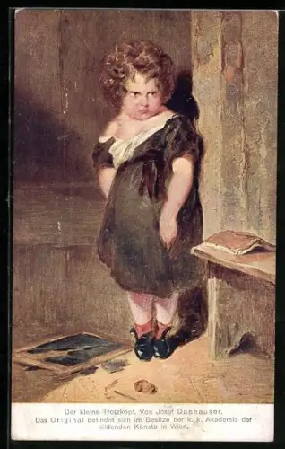 Künstler-AK Der kleine Trotzkopf hat seine Schultafel zerbrochen von Josef Danhauser