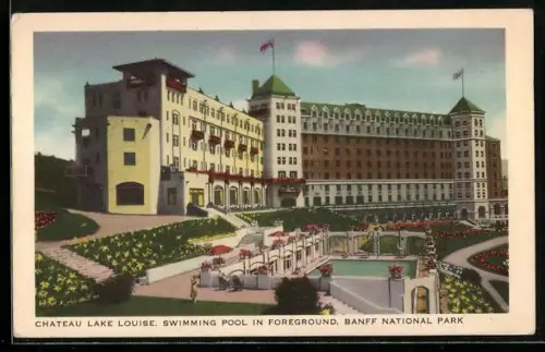 AK Lake Louise, Chateau, Swimming Pool in Foreground, Banff National Park