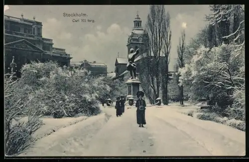 AK Stockholm, Carl XII torg., Ortspartie im Winter