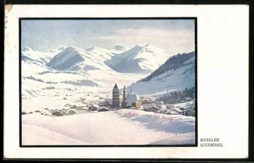 Künstler-AK Kitzbühel, Kessler, Ortsansicht bei Schnee