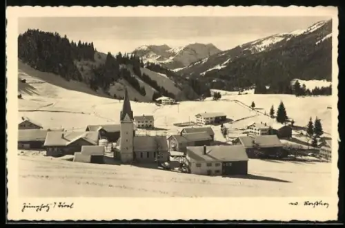 AK Jungholz, Gesamtansicht der zugeschneiten der Ortschaft