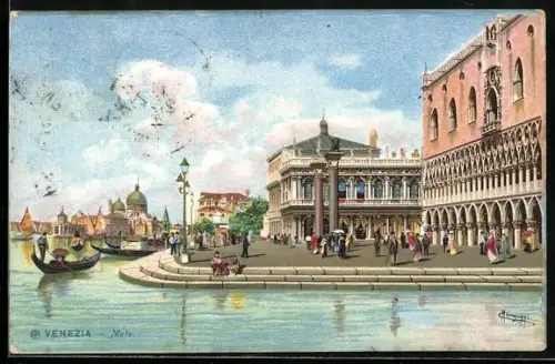 AK Venezia, Il Molo, Passanten an der Mole