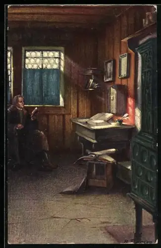 Künstler-AK Wartburg, Martin Luther übersetzt die Bibel