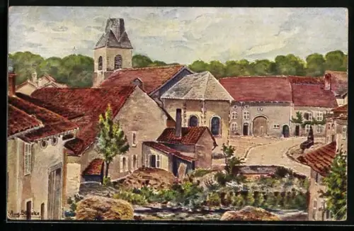 Künstler-AK Verdenal, Dorfplatz