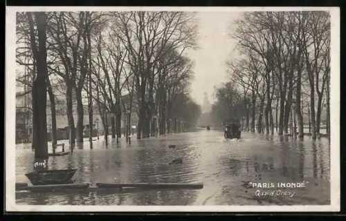 AK Paris, Inondation de la Seine, Quai d`Orsay, Hochwasser