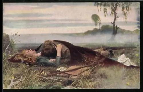 Künstler-AK Junges Liebespaar auf einer Wiese