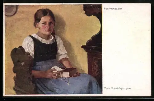 Künstler-AK Brüder Kohn (B.K.W.I) Nr. 2110: Hans Schachinger: Bauernmädchen, Portrait mit Bibel u. Kreuzkette