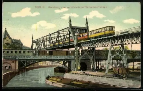 AK Berlin-Kreuzberg, Kreuzung vier verschiedener Verkehrsstrecken