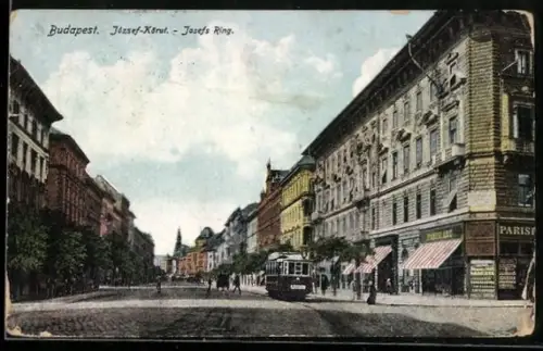 AK Budapest, Partie mit Strassenbahn auf dem Josefs Ring
