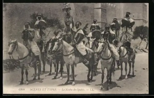 AK Scènes et Types, La Nouba des Spahis, Beduinenkrieger zu Pferde