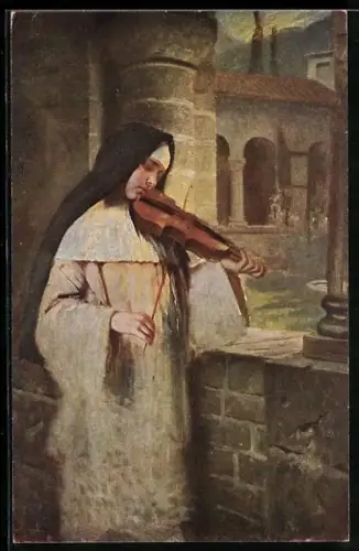 Künstler-AK Hermann Kaulbach: Ave Maria, Frau spielt Geige