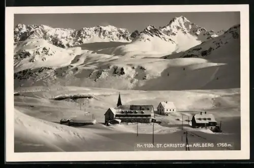 AK Sankt Christoph am Arlberg, Ortspartie im Winter
