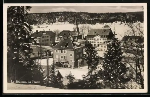 AK Le Brassus, La Place, Teilansicht mit Kirche im Winter