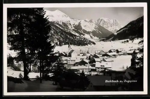 AK Bichlbach, Ortsansicht mit Zugspitze im Winter