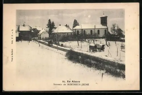 AK Montreux-Jeune, Teilansicht mit Kirche im Schnee