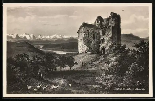 Künstler-AK Habsburg, Blick zum Schloss