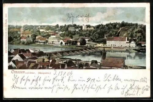 AK Crossen / Krosno Odrz, Totalansicht aus der Vogelschau