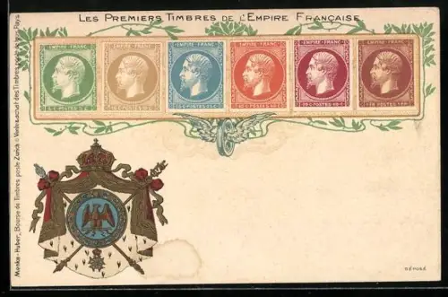 AK Les Premiers Timbres de l`Empire Francaise, Briefmarken, Wappen