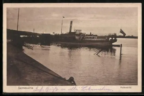 AK Semendria, Hafenbild mit Dampfer