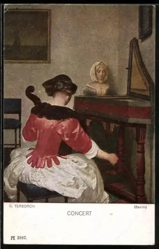 Künstler-AK G. Terborch: Concert, Cellospielerin