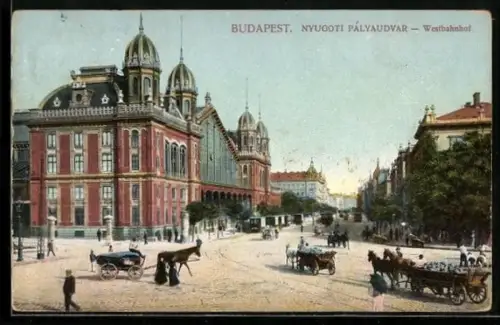 AK Budapest, Westbahnhof, Pferdewagen