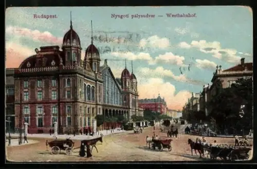 AK Budapest, Partie am Westbahnhof, Strassenbahn