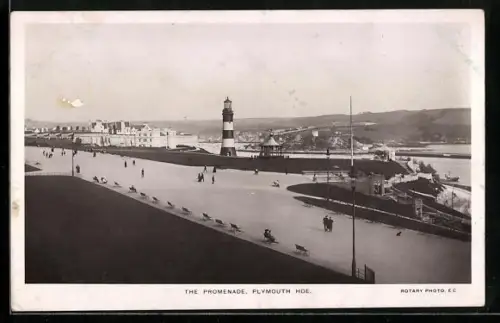 AK Plymouth, The Promenade und Lighthouse, Leuchtturm