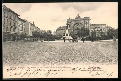 AK Budapest, Central-Bahnhof und Csomöristrasse