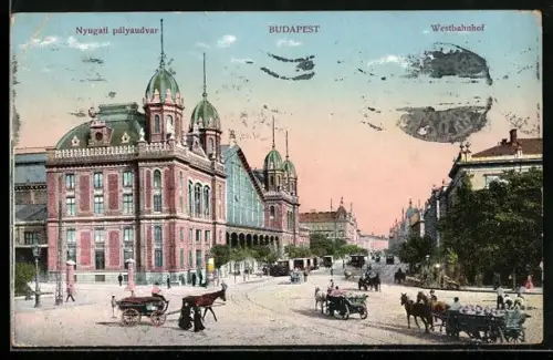 AK Budapest, Strassenpartie am Westbahnhof